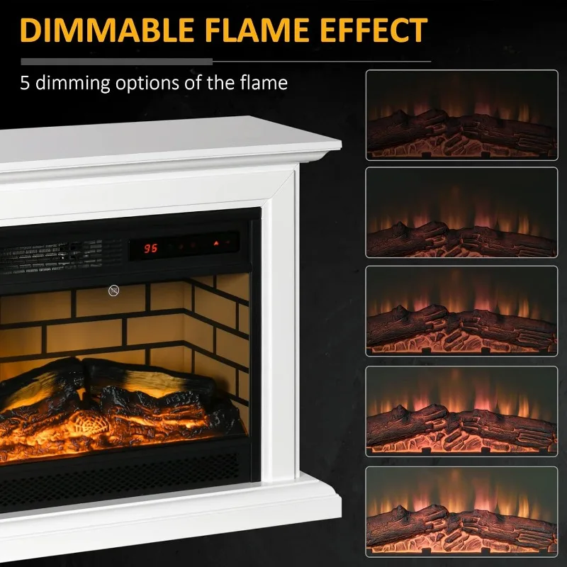 31" Electric Fireplace with Dimmable Flame Effect and Mantel, Freestanding Space Heater with Log Hearth and Remote Control, 3
