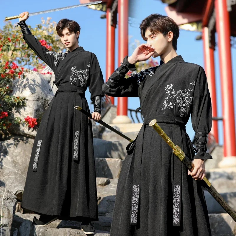 

Ancient Chinese Dress Hanfu Men Traditional Embroidery Dresses China Style Martial Arts Cosplay Costume Kimono Student Uniform