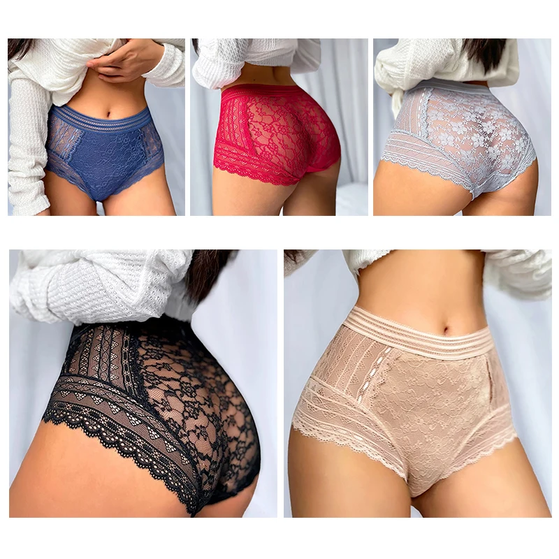 

Flower Print Full Lace Female Underpants Elegant Comfortable Hollow Women Intimate Panties Sexy Mid-waist Lingerie Briefs S-5XL
