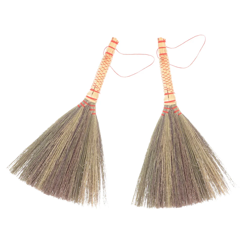 

2 Pcs Broom Small Household Brooms Tabletop Broomstick Portable Sorghum Grass Corn