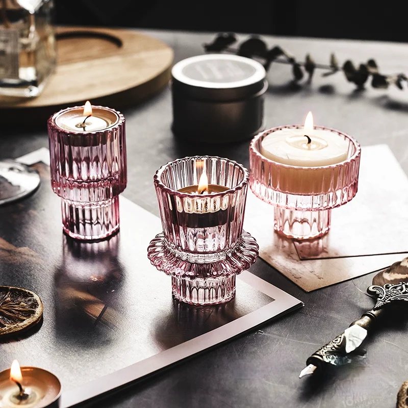 Nordic Tealight Holder Candlestick Candles Holders Table Candle Stand Romantic Candlestick Home Decoration Crystal Glass