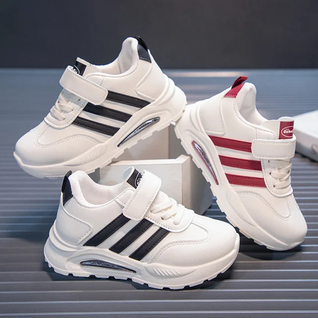 2026 New Spring Fall Sport Shoes for Boys Fashion Patchwork Stripes Dad Sneakers for Girls Black Khaki Gray Kids Trainers