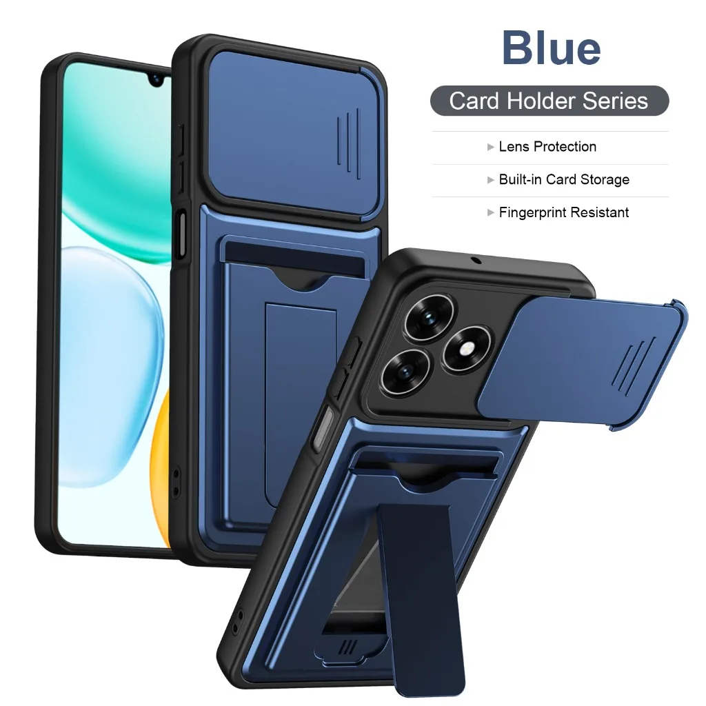 Slide Camera Cover Phone Case with Card Holder and Invisible Stand