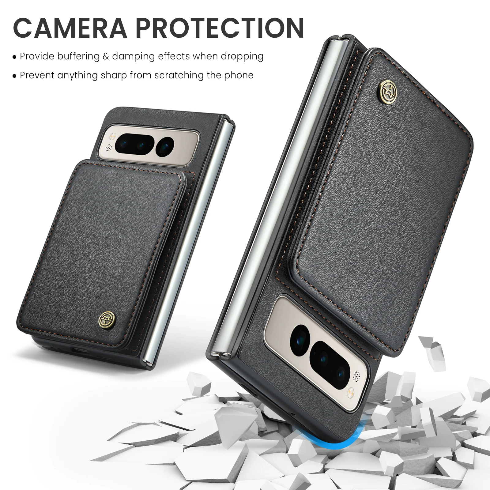 CaseMe Luxury Card Bag Wallet Case for Google Pixel Fold Shockproof Double Magnetic Buckle Closure Premium PU Leather Case