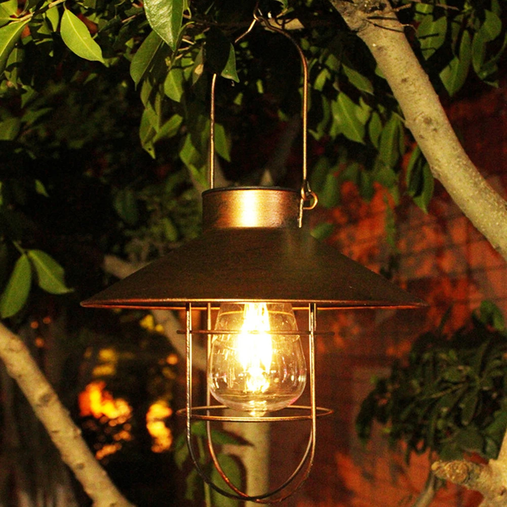 Retro Solar Lantern Lamp Garden Outdoor Hanging Waterproof Vintage Night Lighting Hanging Camping LED Light for Patio Backyard