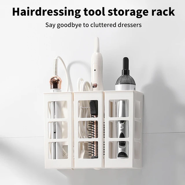 Hair Tool Organizer, Hair Dryer and Styling Holder Organizer Wall  Mounted/Countertop, Bathroom Storage for Hair Dryer, Flat Iron, Curling  Wand, Hot Tools Organizer, Black