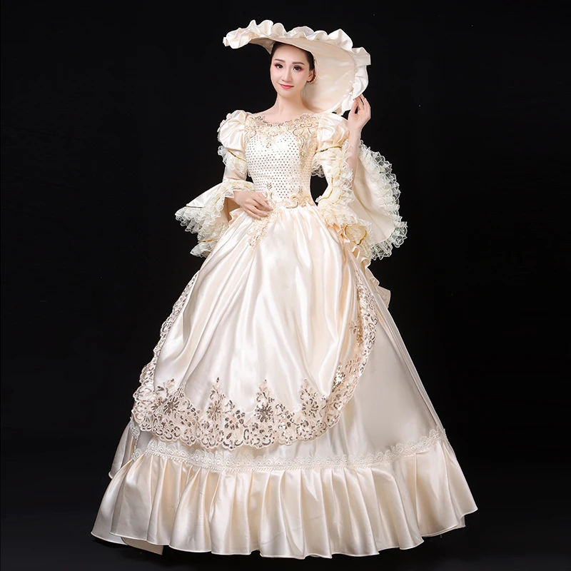 

GUXQD Elegant Ball Gown Medieval Marie Court Evening Dresses Sequins Baroque Victorian Prom Party Gowns Masquerade Halloween