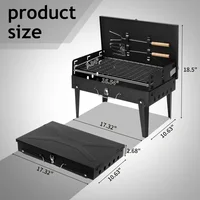 Barbecue Grill Outdoor Portable Charcoal Grill Collapsible Iron Square Charcoal Grill 17.32*10.63*8.66 inch Black 4