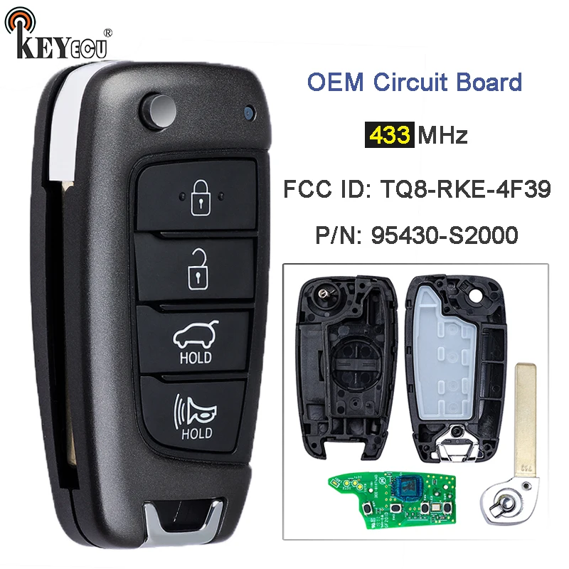 

KEYECU 433MHz no Chip 95430-S2000 TQ8-RKE-4F39 OEM PCB Folding Flip Remote Control Key for Hyundai Santa Fe 2018 2019 2020