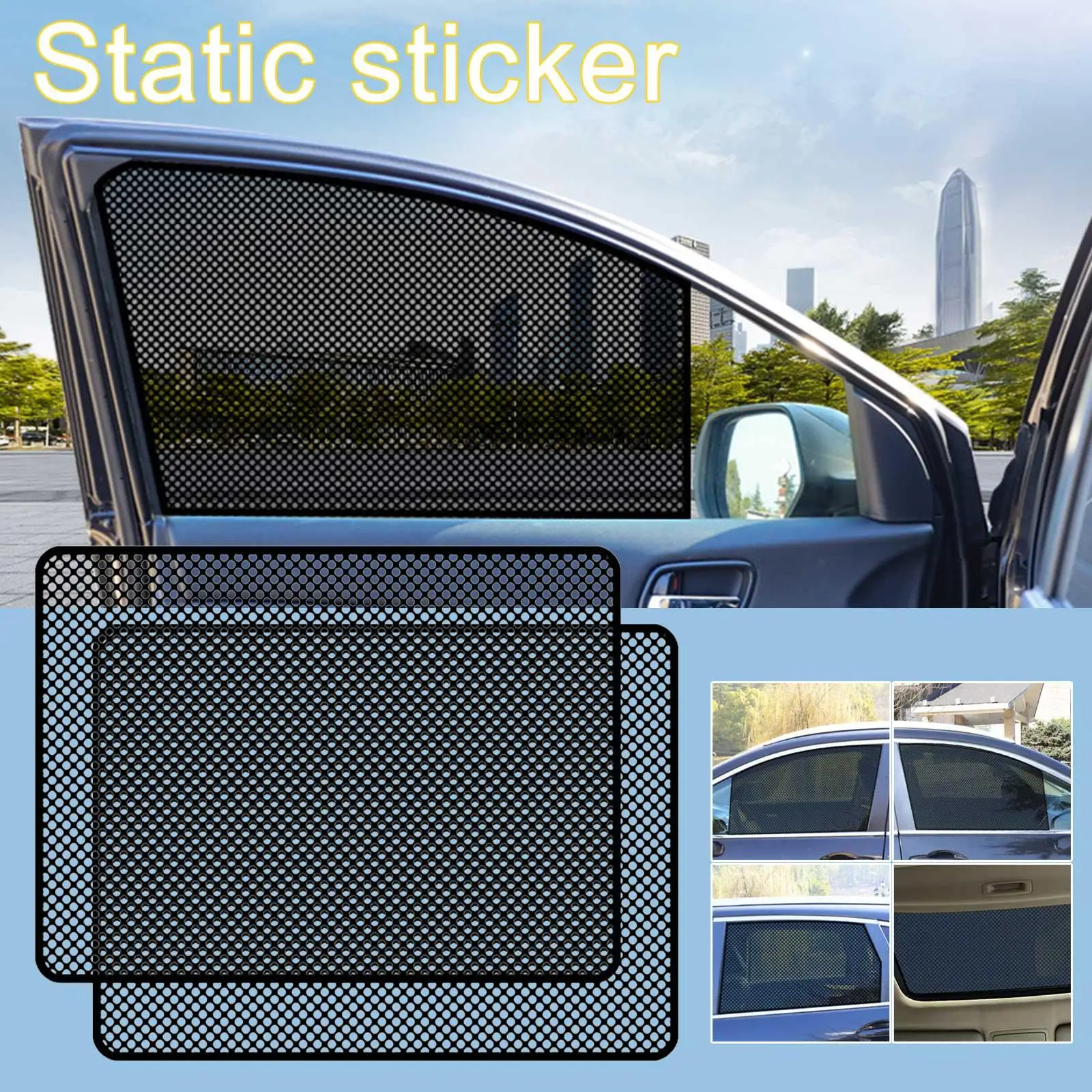 2pcs Car Side Window Sun Shades Stickers Sun Protection Window Sunscreen Cover Black Pvc