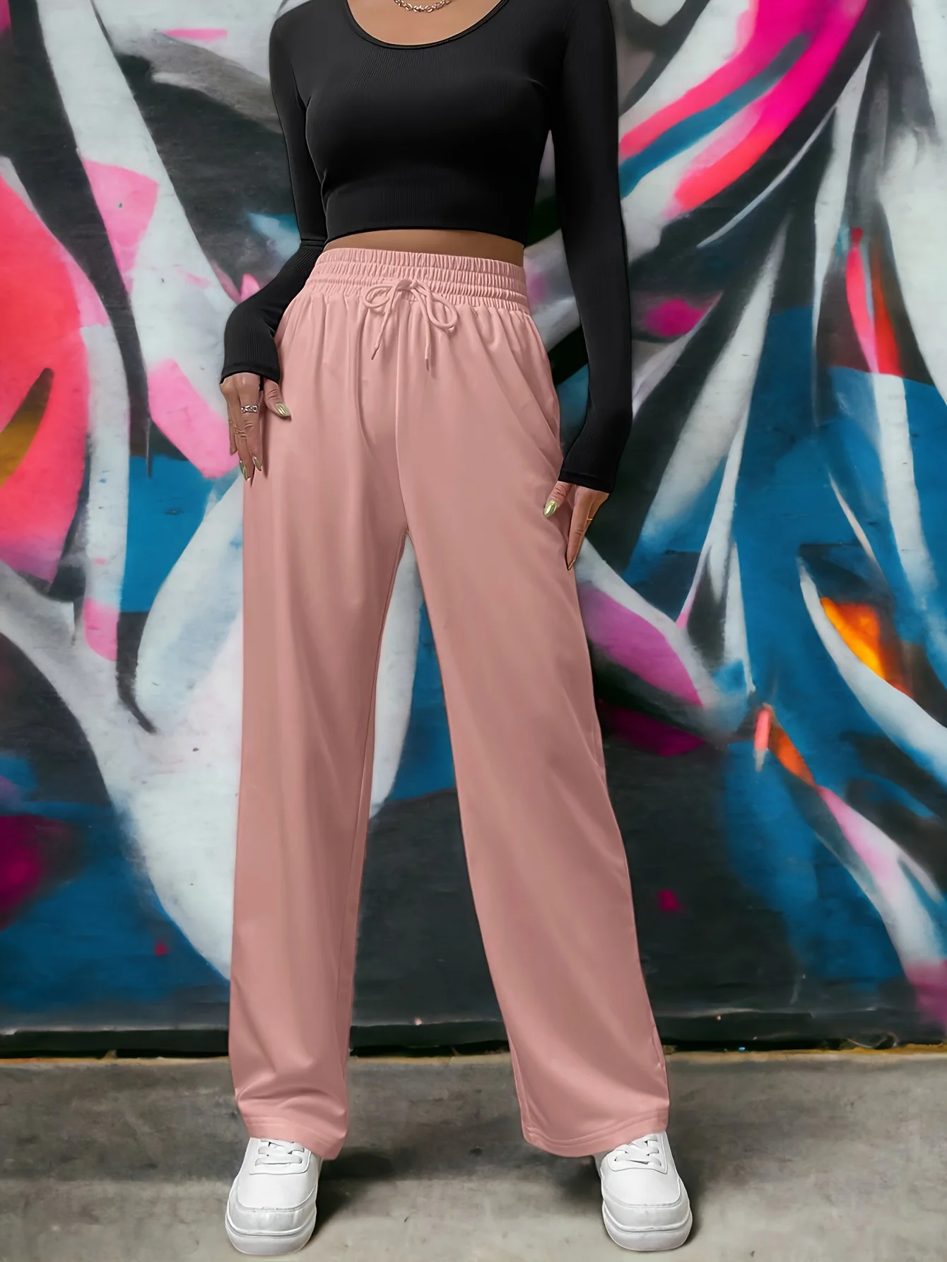 

Женские повседневные длинные брюки, прямые брюки с эластичным поясом, Спортивная женская одежда, брюки Y2k