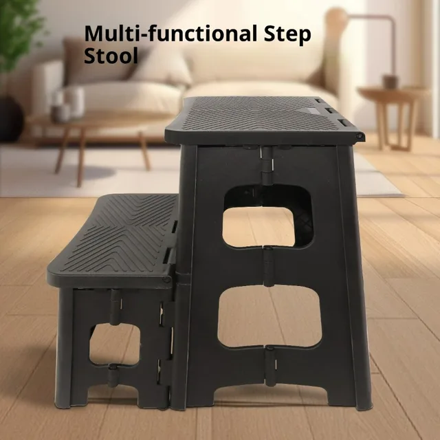 Folding 2 Step Thickened Plastic Step Stool Ladder Portable Heavy Duty Non Slip Household Kitchen Garage Car Wash Furniture