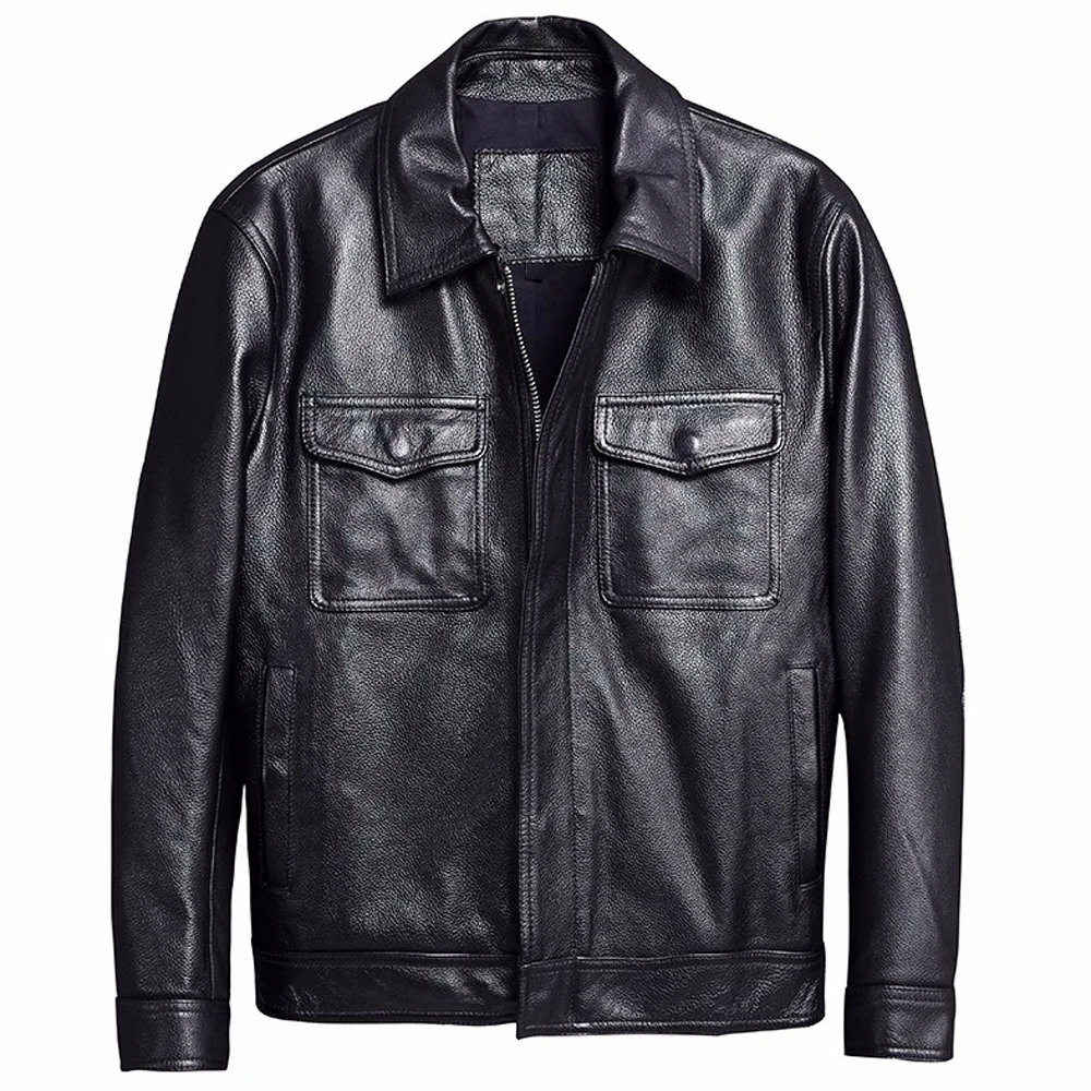 

Spring Autumn Motorcycle Men's Leather Coat Jacket 6XL Genuine Leather High Quality Mans Cowhide Coat American Designer Overcoat