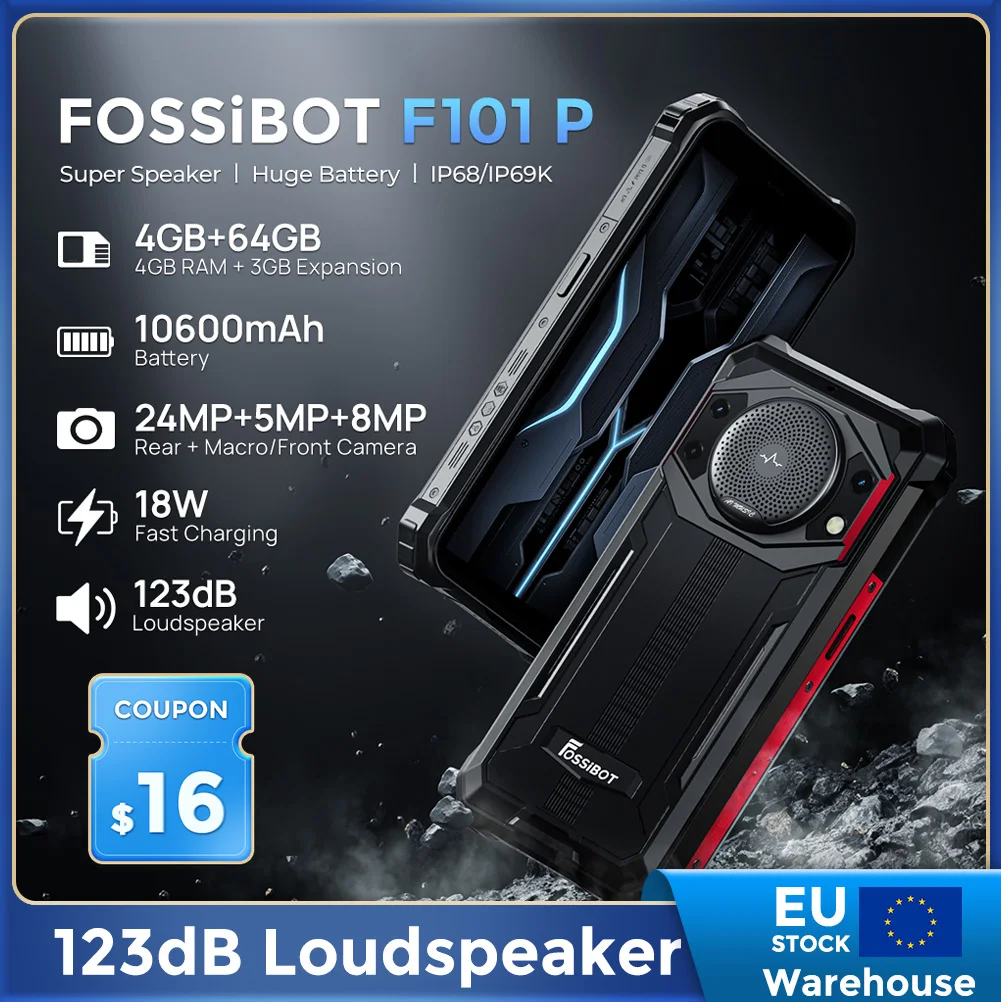 FOSSiBOT F101P, bateria 10600mAh, 4GB RAM 64GB ROM, 24mp, duży głośnik, 5,45 cala HD + ekran kropelkowy wody, IP68 wodoodporny