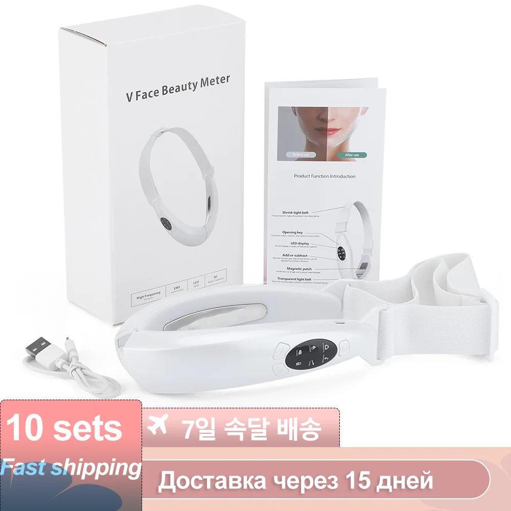 10sets Electric Facial Lifting Machine LED Photon Therapy Micro Current V-shape Face Lifter Chin Remover Facial Massager