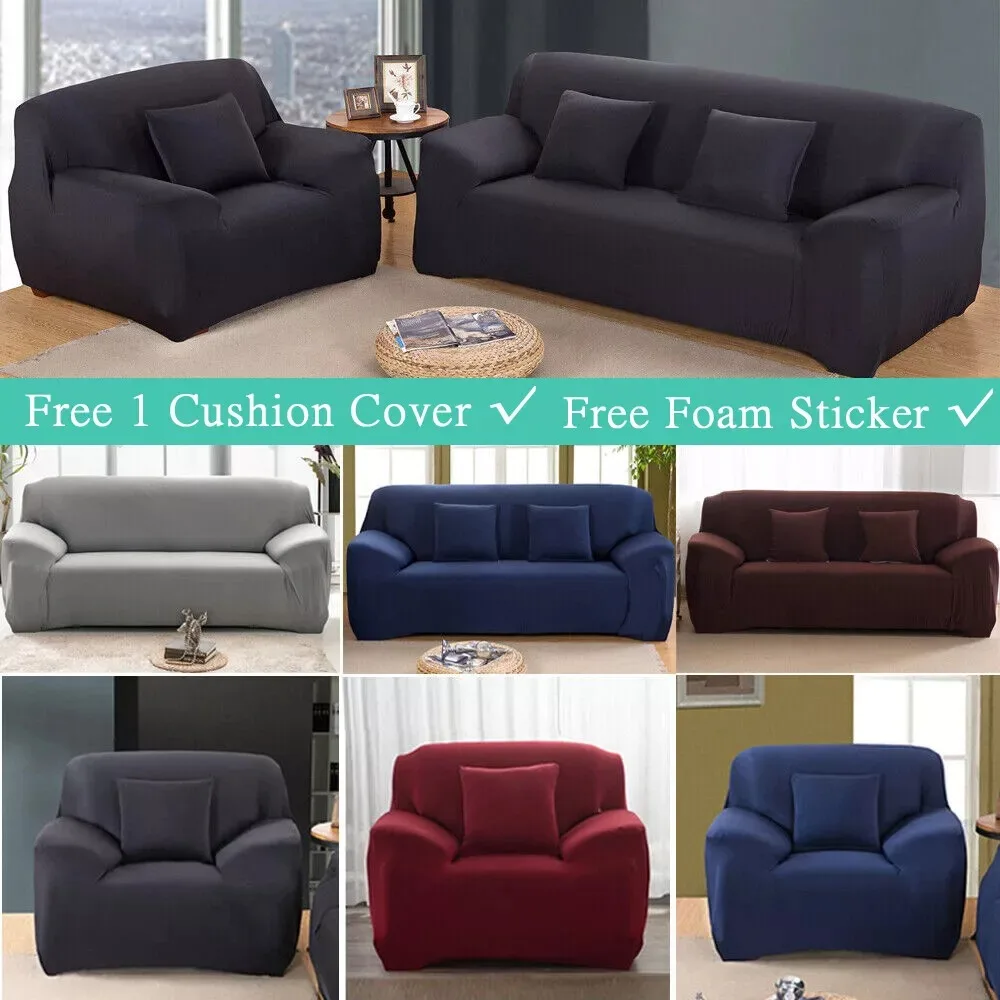 Sofa Covers High Stretch Solid Color for Living Room 1 2 3 4 Seater Corner Couch Recliner