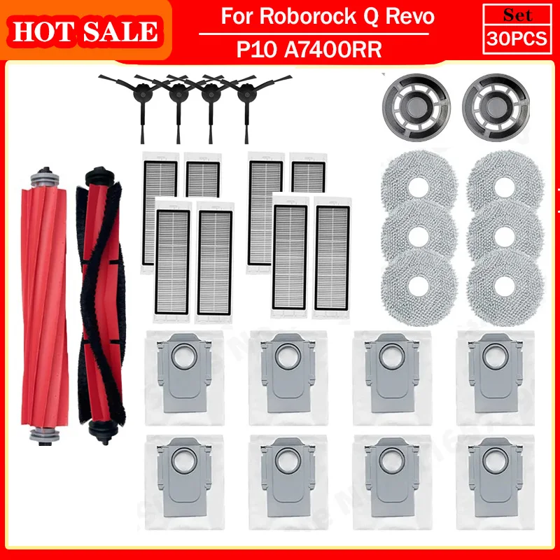 Roborock Vacuum Cleaner Accessories: Main Brush, Side Brush, HEPA Filter, Mop Cloths, Dust Bag