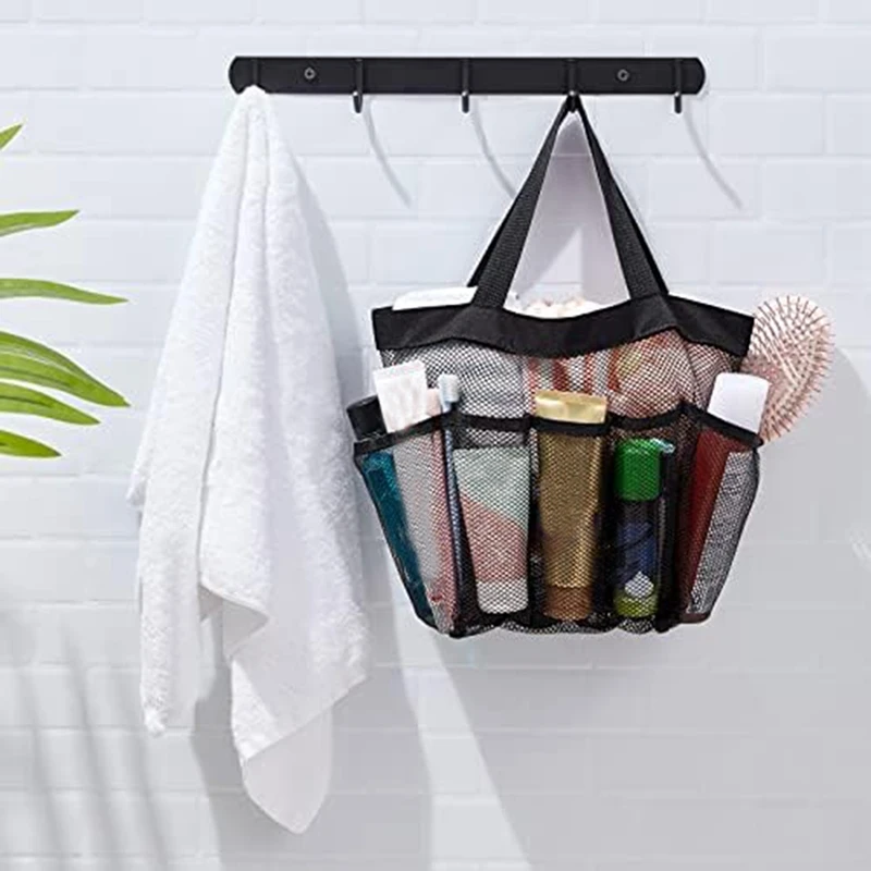 2Pcs Mesh Shower Stand Portable Shower Handbag Suitable For University Dormitory, Bathroom, Gym And Travel, Black