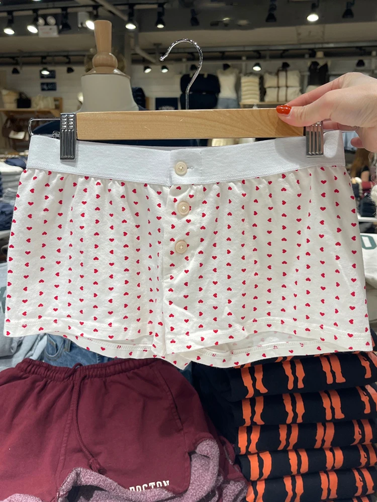 Floral Print Patchwork Shorts Women Summer Cute Elastic High Waist Slim Button Home Short Pants Y2k Vintage Sweet Casual Shorts