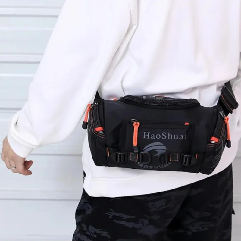 Men's waist bag large capacity multifunctional outdoor sports cylindrical travel crossbody chest splash-proof crossbody bag