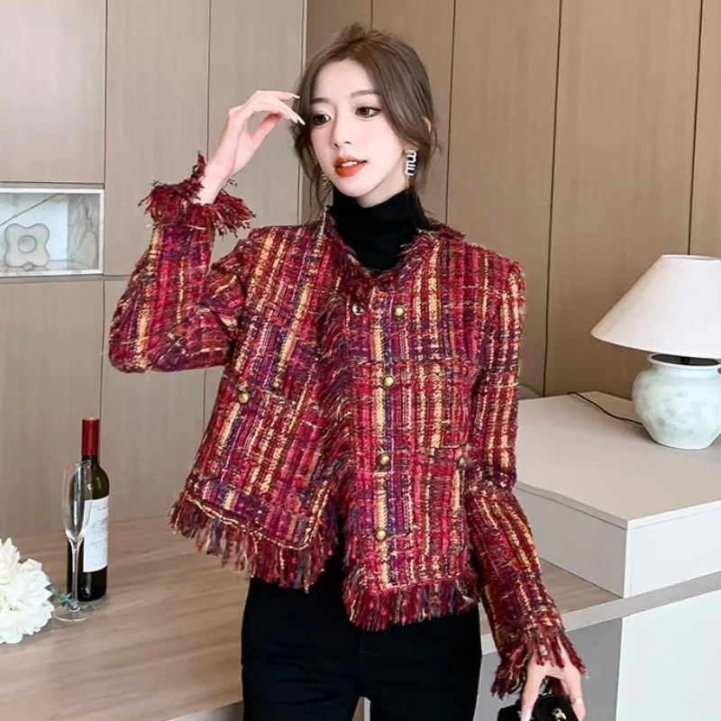 High-Grade Single-breasted Women Jacket Fashion Female Tassel Edge Short Temperamental Outwear Casual Loose Plus Cotton Outcoat