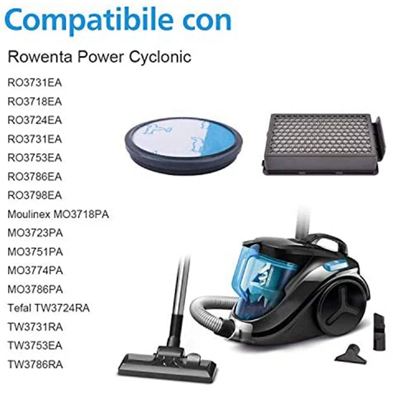 Juego de filtros Hepa para Rowenta COMPACT POWER XXL, RO4811EA, RO4871EA,  RO4855EA, RO4826EA, RO4859EA, RO4825EA, RO4881EA