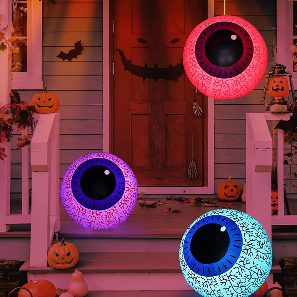 

Hot 60cm Ghost Eyeballs Halloween Decor Inflatable Battery Powered Remote Control RGB Color Changing LED Yard Party Light