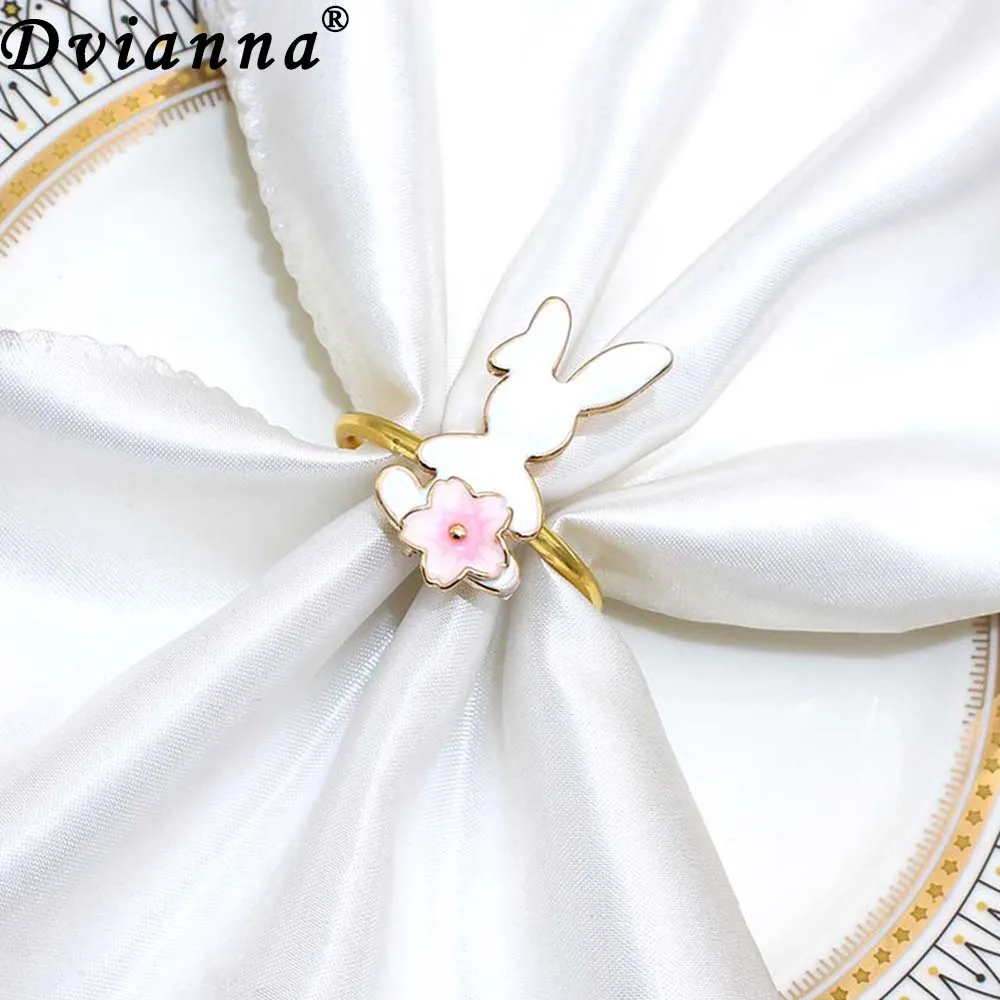 

8Pcs White Bunny Napkin Ring Easter Napkin Buckle Metal Gold Napkin Ring Holders For Easter Home Kitchen Table Decor HWH88