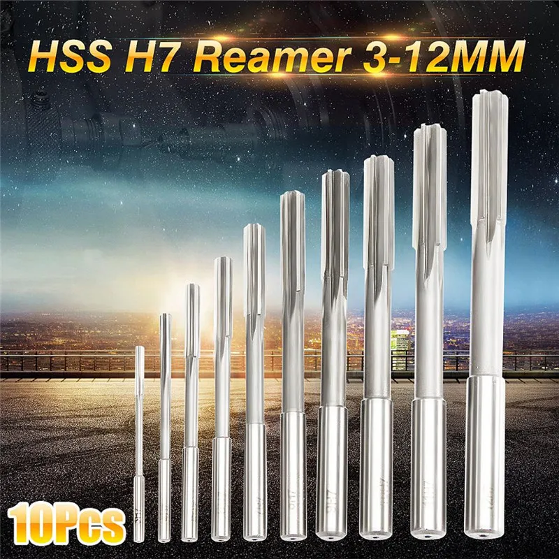 

10pcs HSS H7 Machine Reamer Straight Shank Milling Reamers Precision Chucking Machine Cutter Tool 3/4/5/6/7/8/9/10/11/12 mm