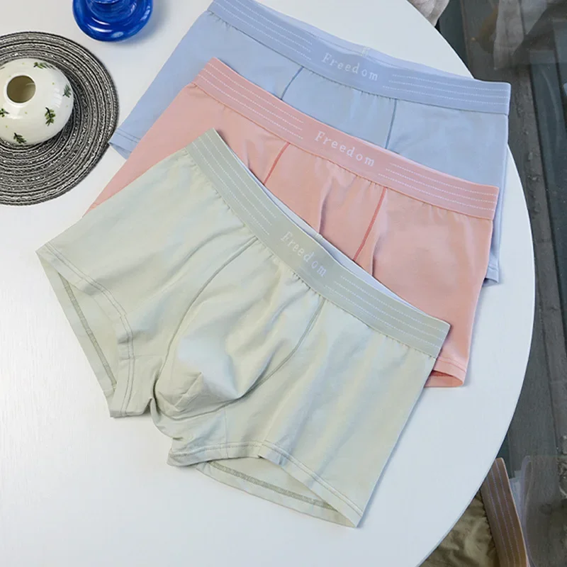 

Pink Trend Men's Underwear Men's Pure Cotton Boxer Shorts Breathable Simple Low Waist Sexy Boxers Young Boys