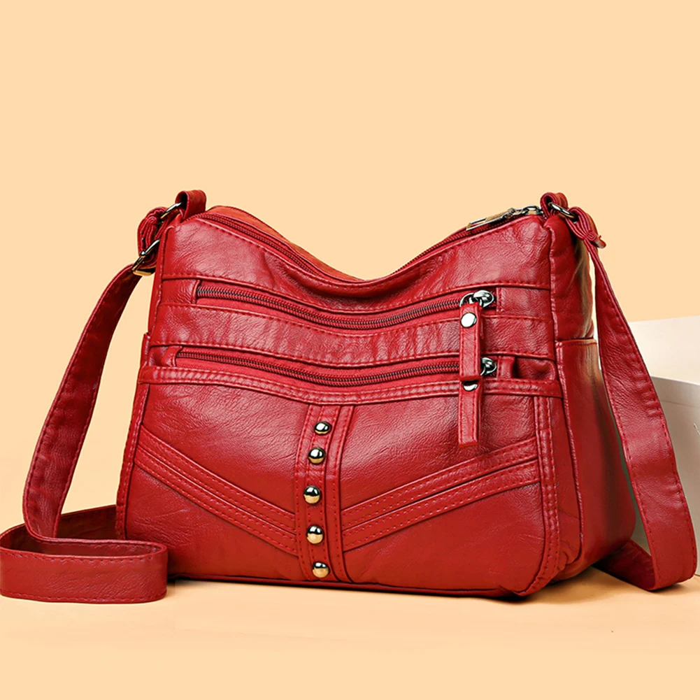 

Сумка через плечо из мягкой кожи для женщин среднего возраста, многослойная винтажная дизайнерская дамская сумочка и кошелек