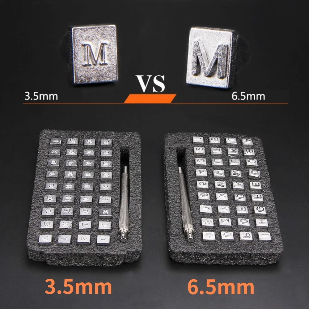 37개의 문자 및 숫자 가죽 스탬프 세트 (3.5mm/6.5mm) 가죽 공예용, 숫자 10개 및 문자 26개 포함