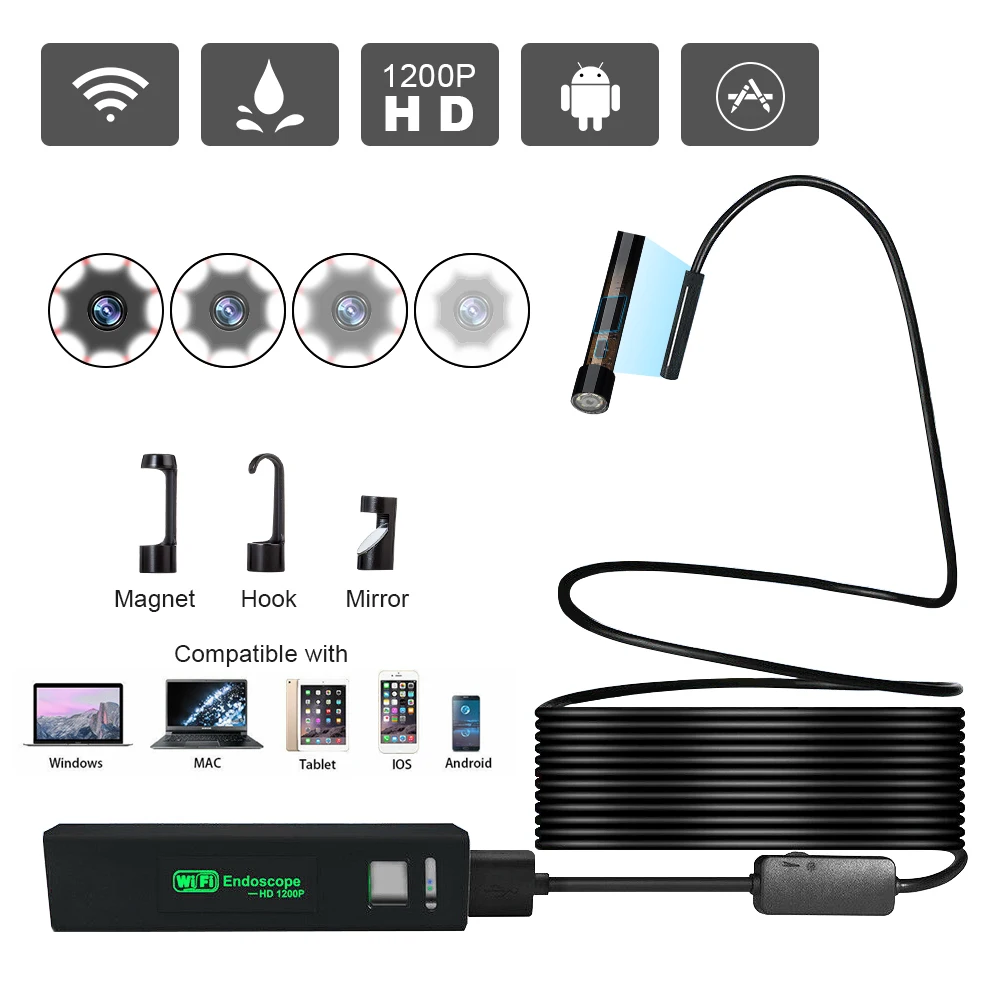 KERUI Wifi Endoscope กล้อง Mini 1M 2M 5M Wireless 1200P HD Endoscope