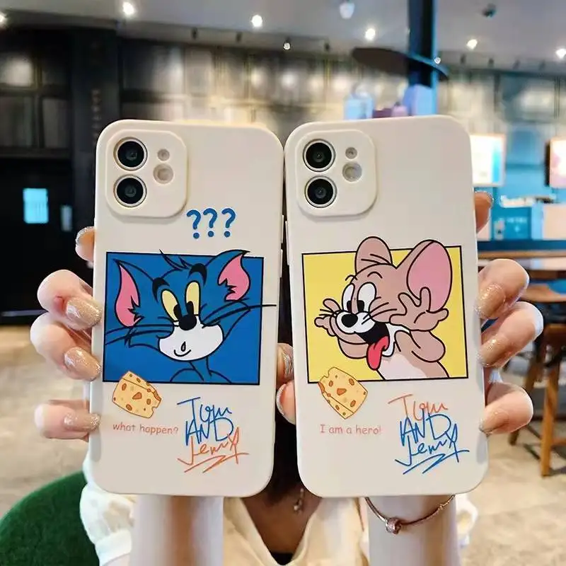 Cartoon Cute Cat Mouse Cases For iPhone 13 12 Pro Max Mini 11 Pro Max X XR XS MAX SE 2020 8 7 6 6S Plus 5 Silicone Phone Cover