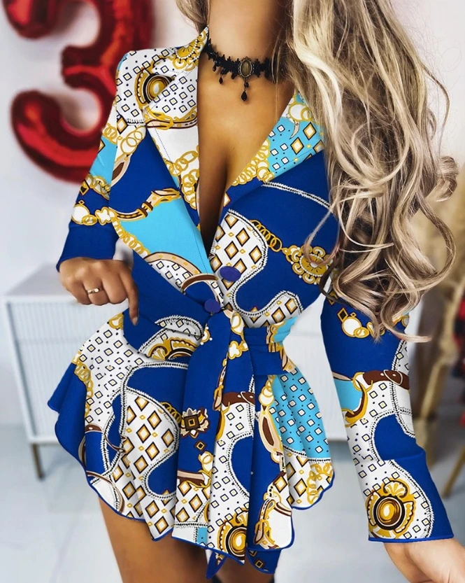 

Sexy Dresses for Women Elegant Chain Argyle Print Tied Detail Dress 2023 Autumn Winter Spring New Fashion Casual Female Clothing