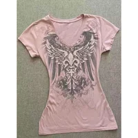 American Street Hottie T-shirt Vintage col en v T-shirt années 2000 Y2K esthétique graphique imprimé t-shirts femmes Punk Chic hauts Ropa Mujer 1