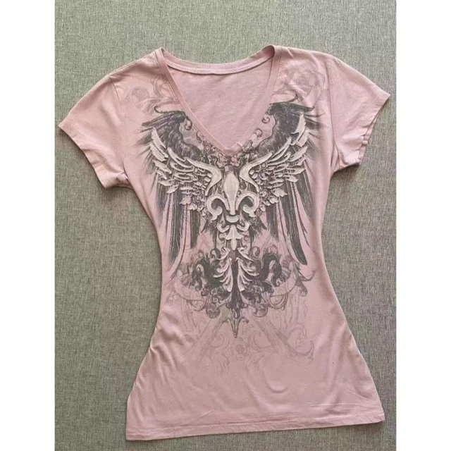 American Street Hottie T-shirt Vintage col en v T-shirt années 2000 Y2K esthétique graphique imprimé t-shirts femmes Punk Chic hauts Ropa Mujer 1