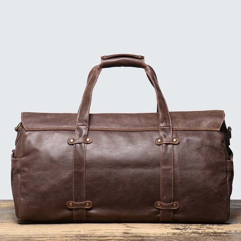 Nesitu Highend New Large Vintage Coffee Black Big 100% Genuine Leather Business Men Travel Bag Male Gym Duffle M1618