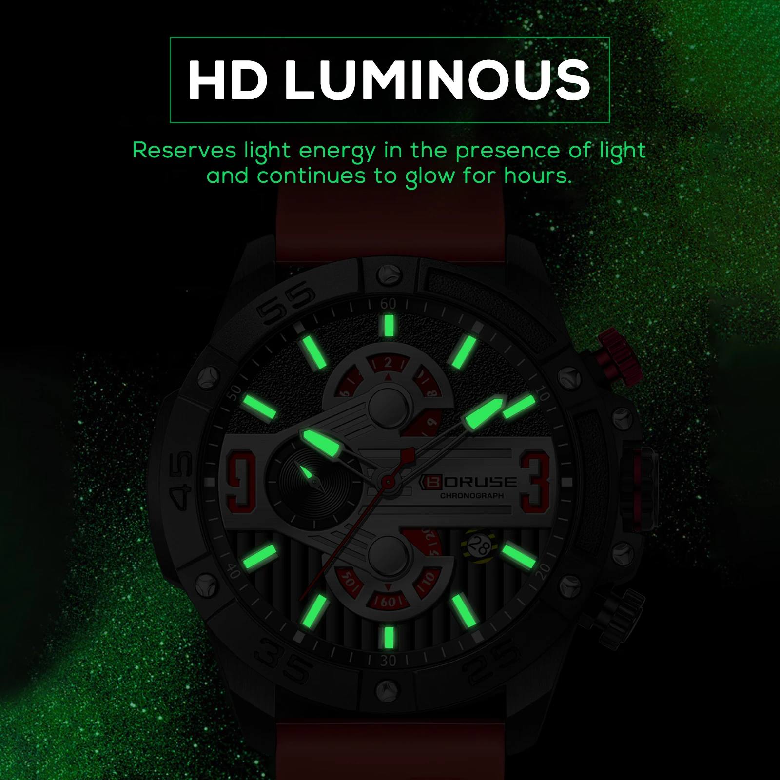 BORUSE Men Sport Silicone Quartz Wristwatch Chronograph Military Mens Watches Waterproof Luminous Date Clock Watch for Men