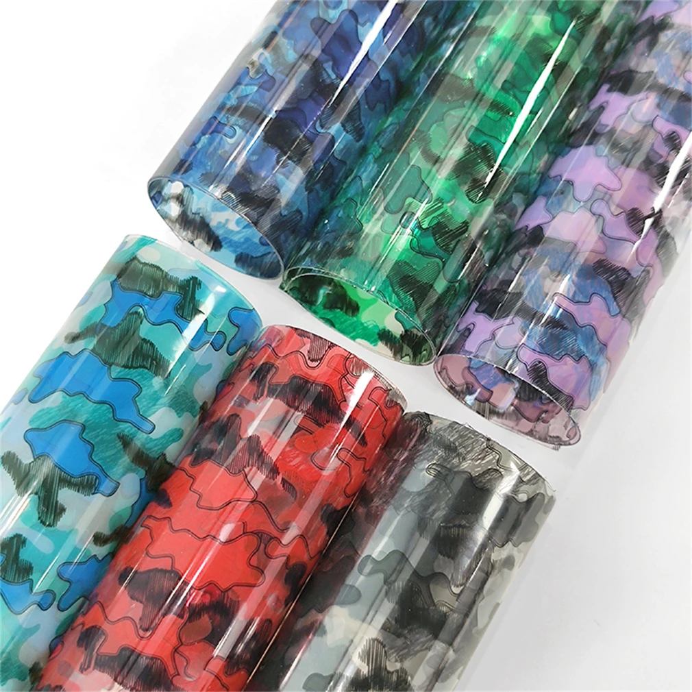 

30*135CM Transparent PVC Film Roll Camo Pattern Synthetic Leather Shiny Vinyl Fabric for Notebook Cover Bow Craft DIY Material