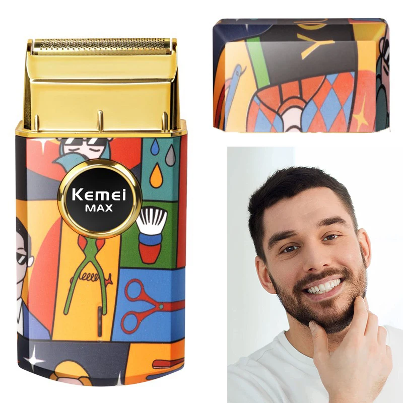 

Kemei Titanium Double Foil Shaver Professional Barber Finishing Tool Reciprocating Random Graffiti Pattern Electric Men Razor