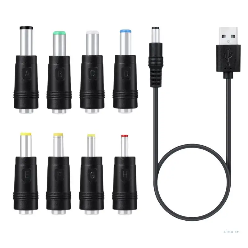 

M5TD 8 in 1 5V USB to for DC 5.5x2.1mm 3.5mm 4.0mm 4.8mm 6.4mm 5.5x2.5mm 6.3mm Plug Charging Cord for Fan Speaker Router LED