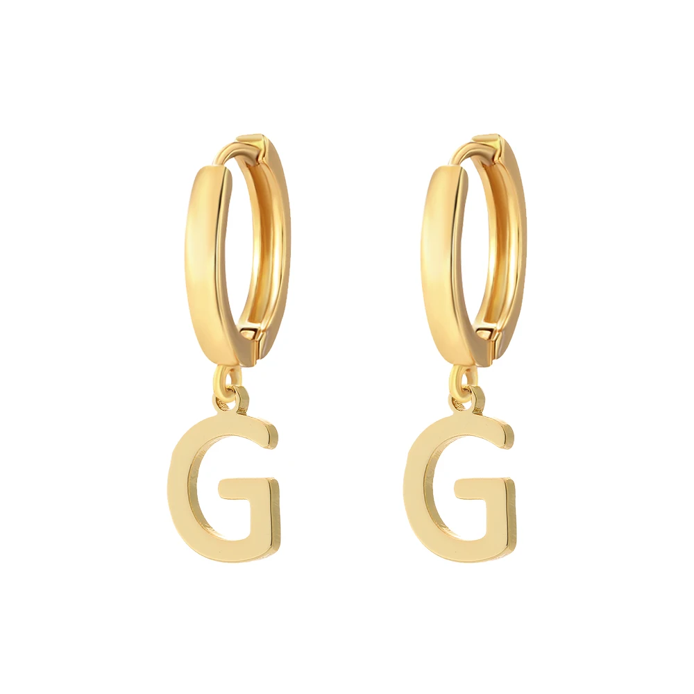 Initial earrings women Golden Color Letter Drop Hoop Earrings for Women French Glossy Initial Hoop Earrings Jewelry wholesale 3