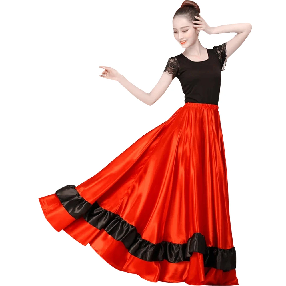 12 Yard Flamenco Satin Skirt Belly Dance Gypsy Tribal Ruffle Costume Jupe ATS 