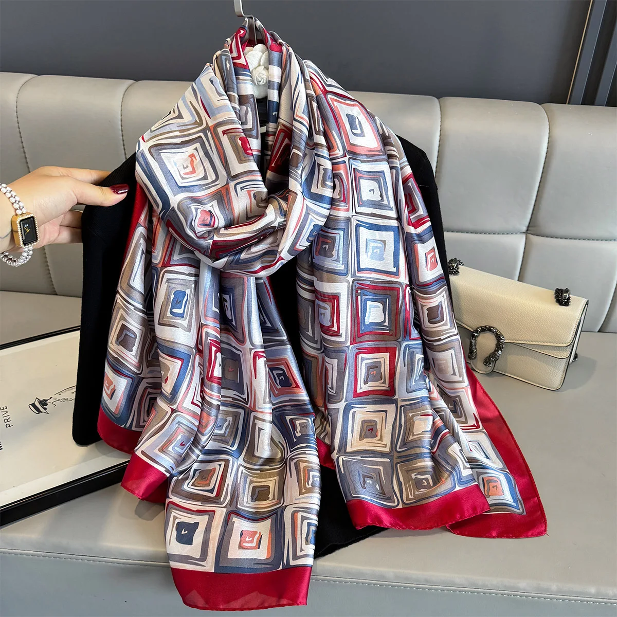 New Women Scarves Spring Summer Autumn Luxury Print Thin Light Satin Scarf Fashion Wrap Shawls 55 Colors Elegant Bandana Poncho - 4