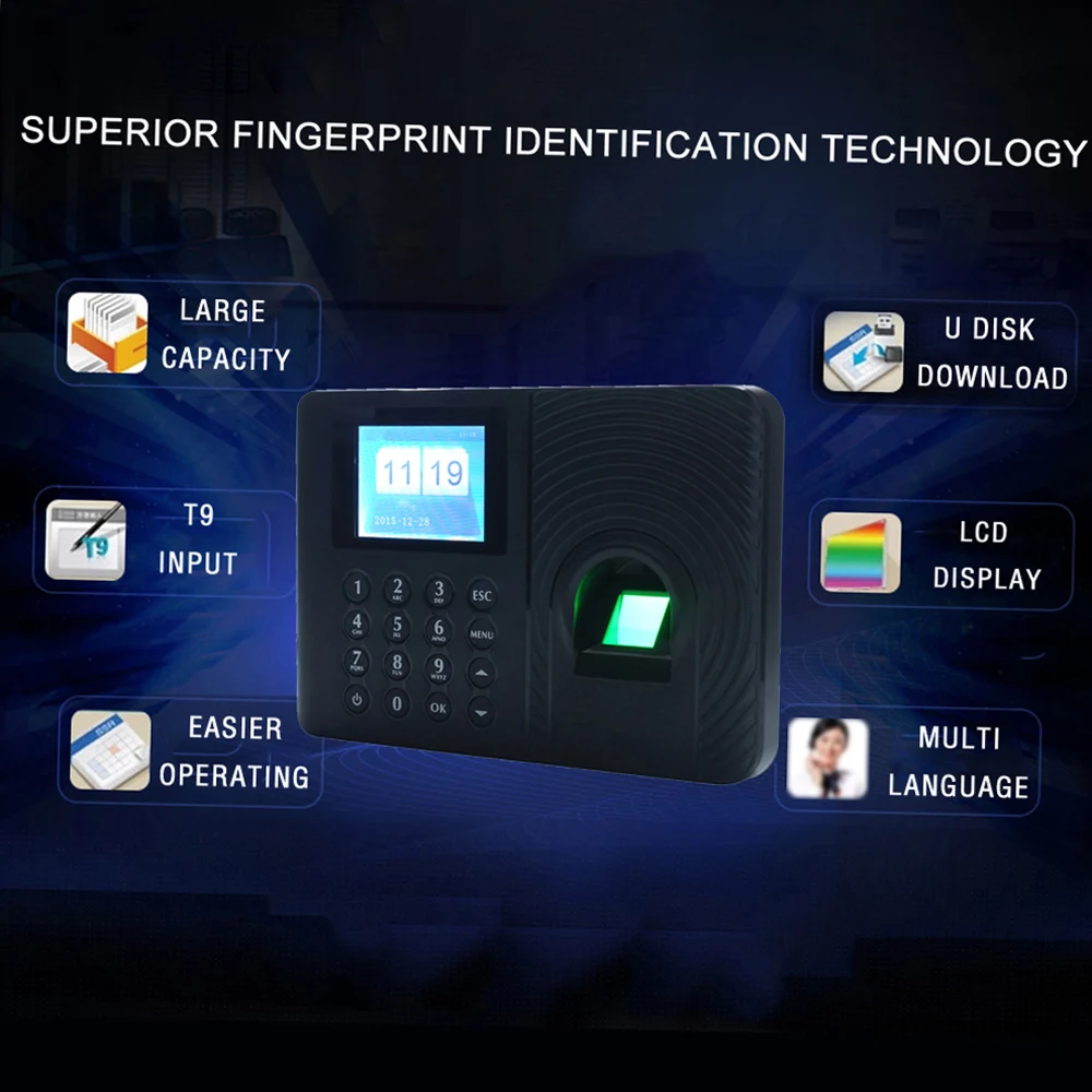 Intelligent Biometric Fingerprint Password Attendance Machine Employee Checking-in Recorder 2.4 inch TFT LCD Screen Attendance