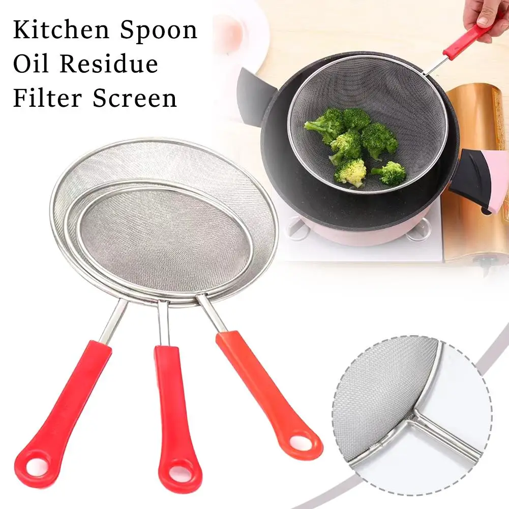 NEW Steel Flour Filter Screen Wood Handle Filter Household Oil Fine Spoon Residue Fried Strainer To Cooking Scoop H0R3