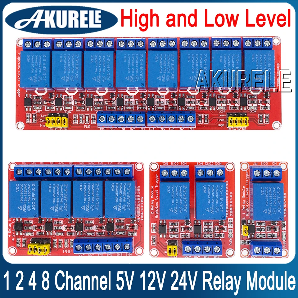 

1 2 4 8 Channel 5V 12V 24V Relay Module Board Shield with Optocoupler Support High and Low Level Trigger for Arduino