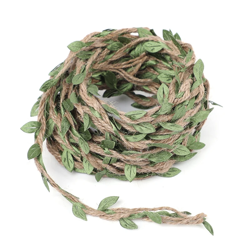 5 M Çuval Bezi Yaprak Şerit Yeşil Yapraklar Kenevir Halat Ev Bahçe DIY Dekorasyon Rattan Düğün Doğum Günü Partisi Hediye Buket Ambalaj