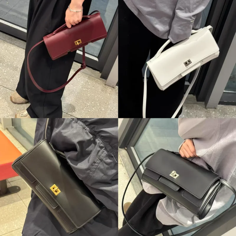 Brand Lock Design Motorcycle Bag Soft Cowhide Shoulder Messenger Bag High-end Horizontal Hand-held Clutch Bag Women Underarm Bag 6